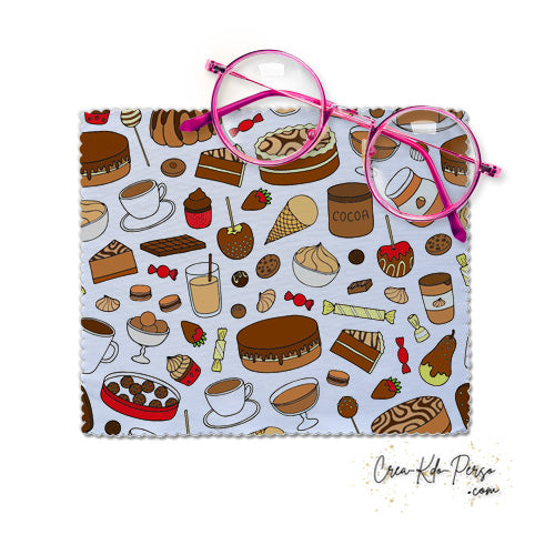 Essuie-lunette Chiffonnette motif Gâteaux muffins et café gourmands
