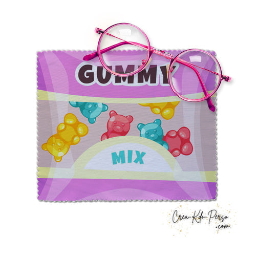 Essui-lunette Chiffonnette motif Sachet de gummies oursons gélatinés