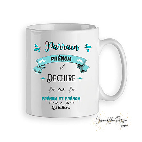 Mug cadeau Parrain qui déchire personnalisé