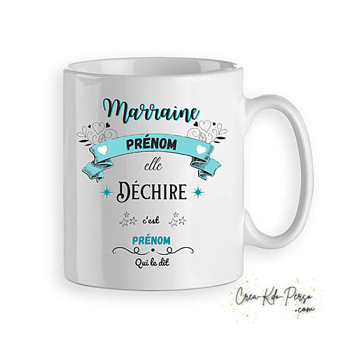 Mug cadeau Marraine qui déchire personnalisé
