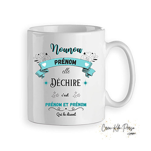 Mug cadeau nounou qui déchire personnalisé prénom