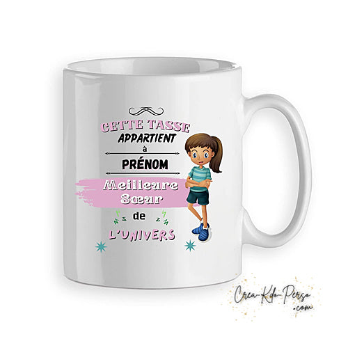 Mug de la meilleure Soeur de l'univers personnalisé