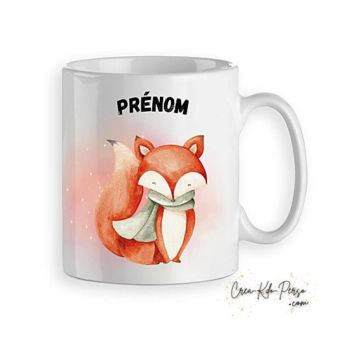 Mug Renard mignon aquarelle avec écharpe personnalisé