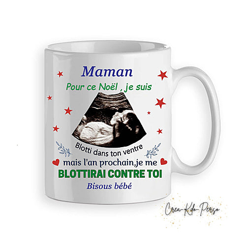 mug cadeau noël future maman personnalisé échographie