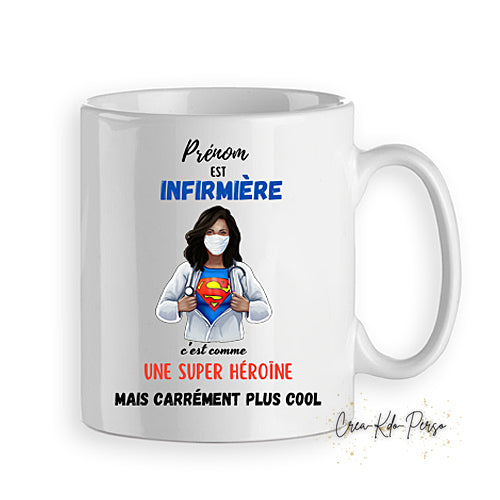 Mug cadeau Infirmière super héroïne personnalisé