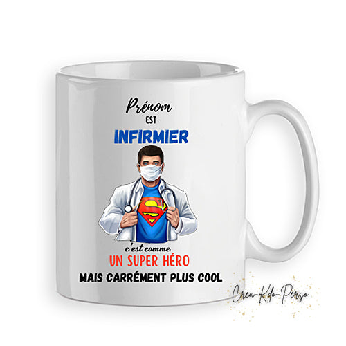 Mug cadeau Infirmière super héroïne personnalisé