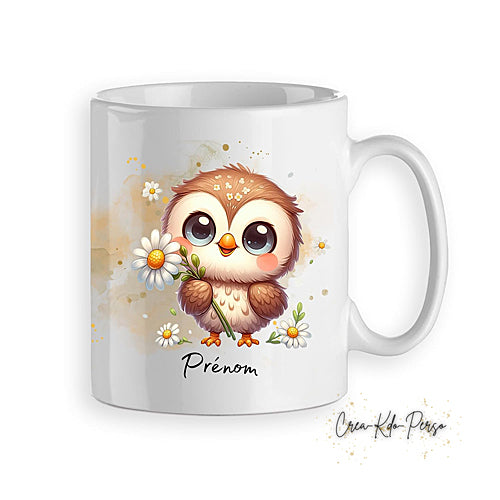 Mug hibou chouette mignonne avec fleur personnalisé