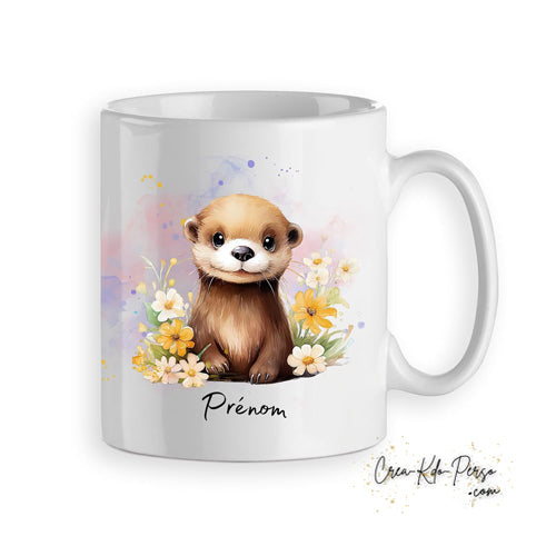Mug Loutre mignonne décoration florale aquarelle personnalisé