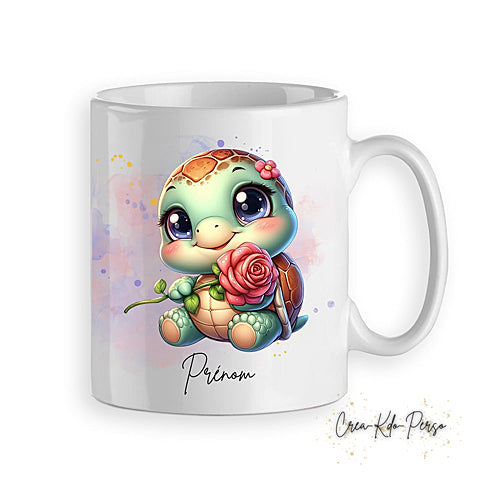 Mug cadeau Tortue mignonne avec une rose rouge personnalisé