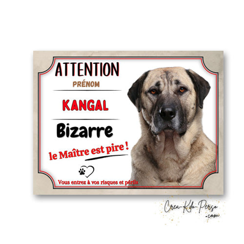 Plaque Kangal bizarre Panneau de portail Attention au chien