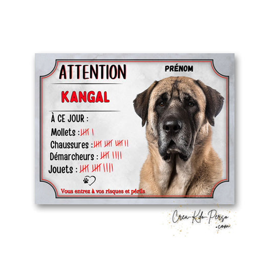 Plaque Kangal compte ses succès à ce jour Panneau de portail Attention au chien