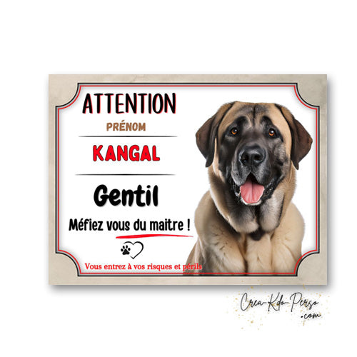Plaque Kangal gentil méfiez vous du maitre Panneau de portail Attention au chien