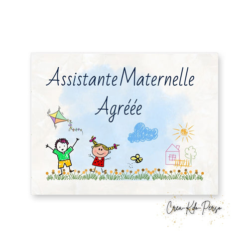Plaque Assistante maternelle agréée panneau de porte nounou nourrice
