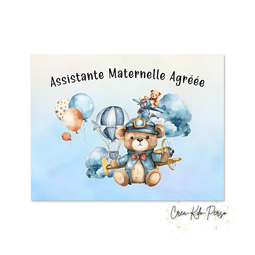 Plaque Assistante maternelle agréée panneau de porte nounou nourrice