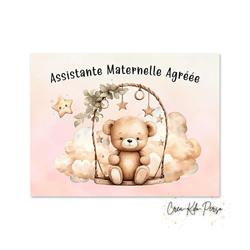 Plaque Assistante maternelle agréée panneau de porte nounou nourrice