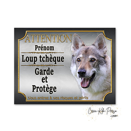Plaque de portail loup tcheque Attention au chien panneau je monte la garde