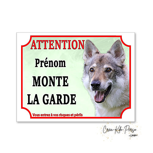 Plaque de portail loup tcheque Attention au chien panneau je monte la garde