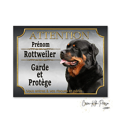 Plaque de portail Rottweiler Attention au chien panneau je monte la garde