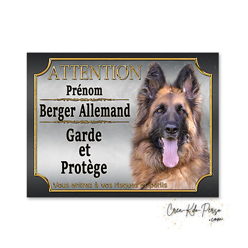 Plaque Attention Chien Berger Allemand garde et protège personnalisable