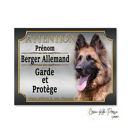 Plaque Attention Chien race Berger Allemand garde et protège personnalisable