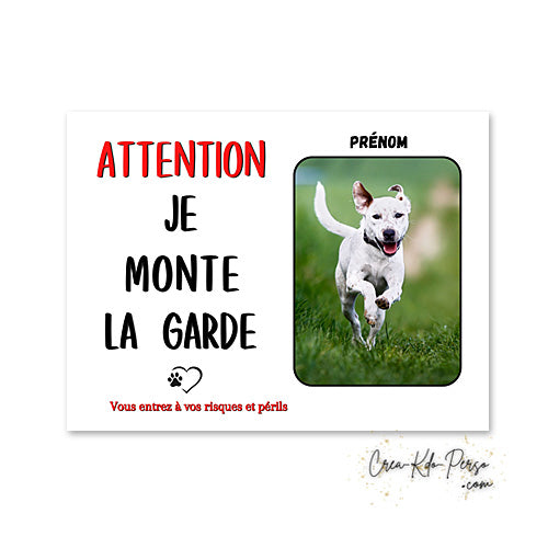 plaque attention au chien personnalisée photo