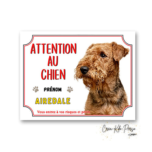 Plaque Airedale Panneau de portail Attention au chien