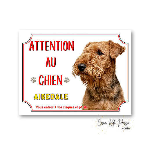 Plaque Airedale Panneau de portail Attention au chien