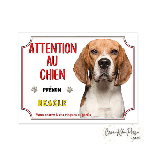 Plaque Attention au chien Beagle (Modèle2)