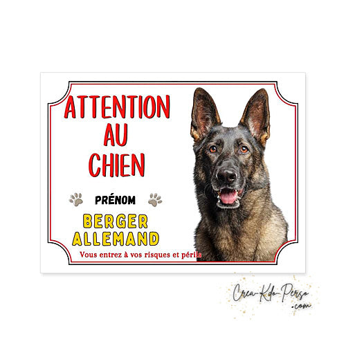 Plaque Attention au Chien Berger Allemand gris BAT (Modèle1)