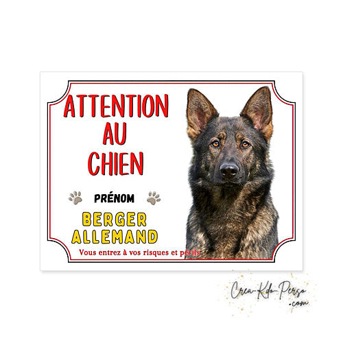 Plaque Attention au Chien Berger Allemand gris BAT (Modèle2)