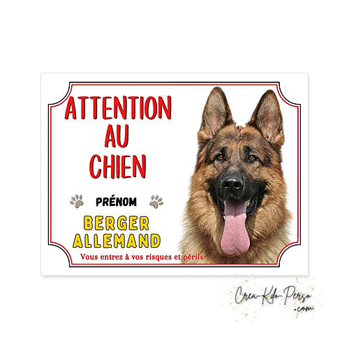 Plaque Attention au Chien Berger Allemand (Modèle2)
