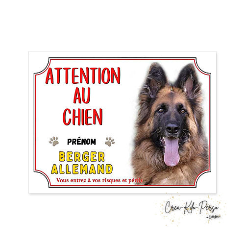 Plaque Attention au Chien Berger Allemand (Modèle1)