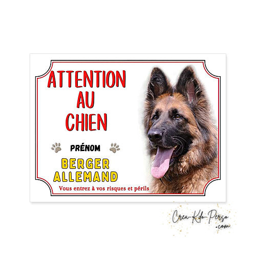 Plaque Attention au Chien Berger Allemand (Modèle3)