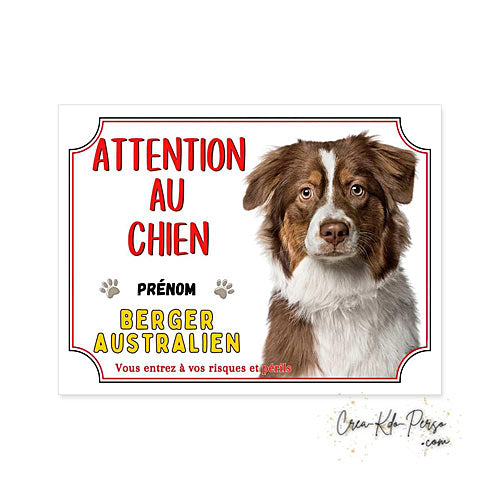 Plaque Berger Australien Panneau de portail Attention au chien