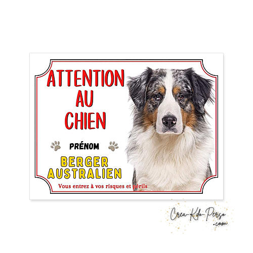 Plaque Berger Australien Panneau de portail Attention au chien