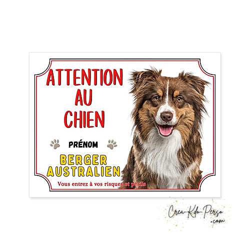 Plaque Berger Australien Panneau de portail Attention au chien
