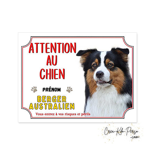 Plaque Berger Australien Panneau de portail Attention au chien