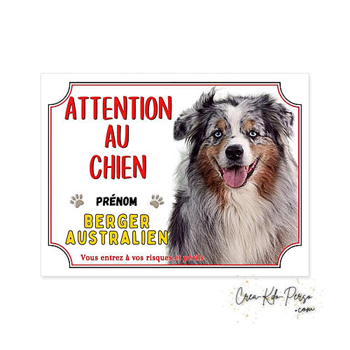 Plaque Berger Australien Panneau de portail Attention au chien