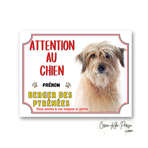 Plaque Attention au Chien Berger des Pyrénées