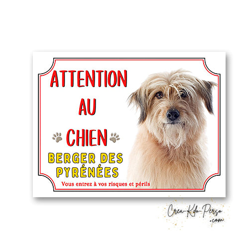 Plaque Attention au Chien Berger des Pyrénées