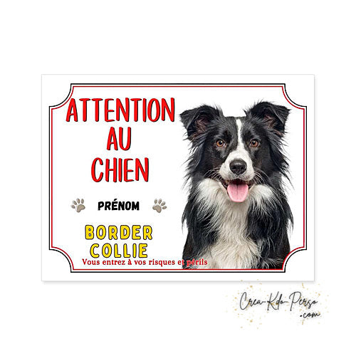 Plaque Border Collie Panneau de portail Attention au chien