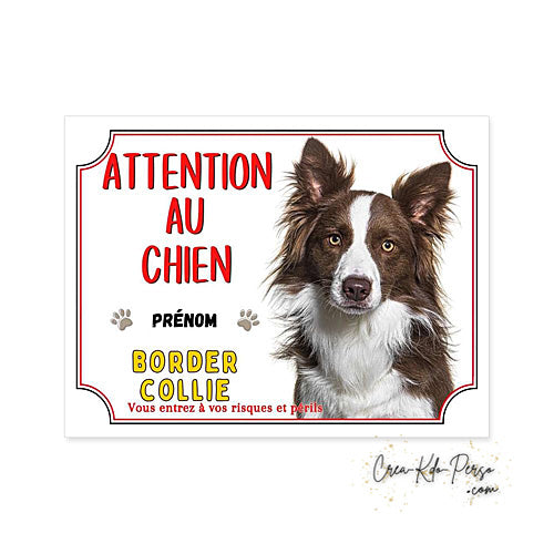 Plaque Border Collie Panneau de portail Attention au chien