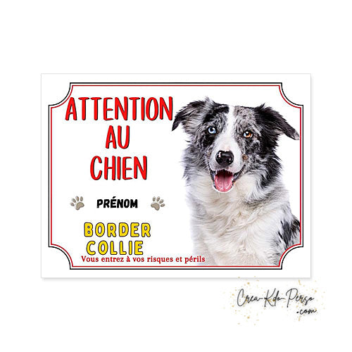 Plaque Border Collie Panneau de portail Attention au chien