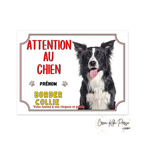 Plaque Border Collie Panneau de portail Attention au chien
