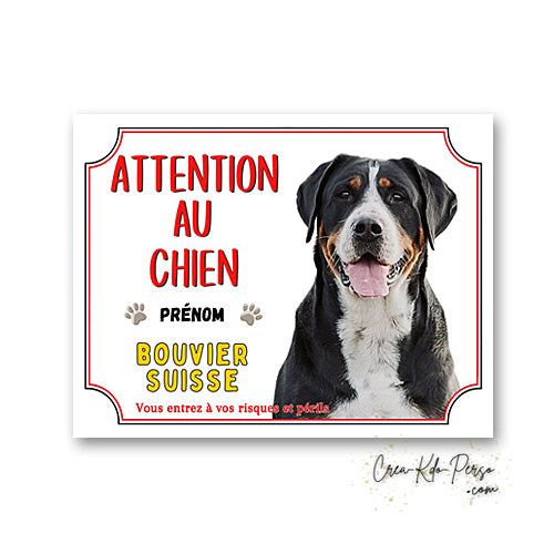 Plaque Attention au Chien Bouvier Suisse
