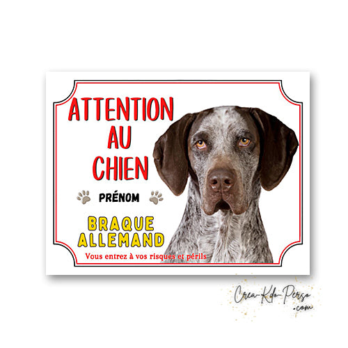 Plaque Attention au Chien Braque Allemand