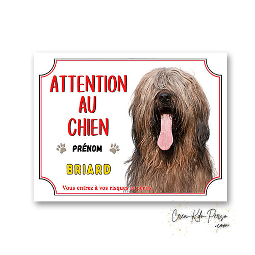 Plaque Briard je monte la garde panneau de portail Attention au chien
