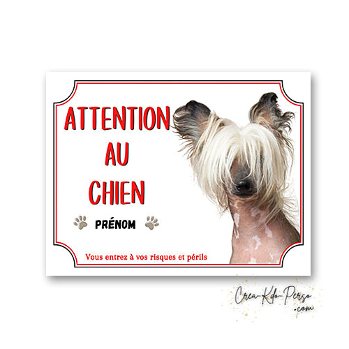 Plaque Attention au Chien Chinois à Crête