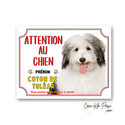 Plaque Attention au Chien Coton de Tuléar