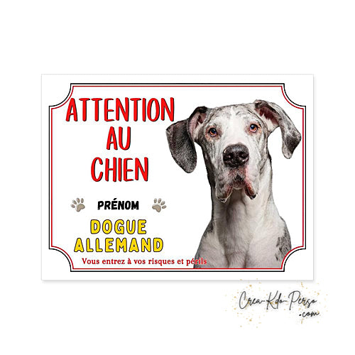 Plaque Dogue Allemand je monte la garde panneau de portail Attention au chien